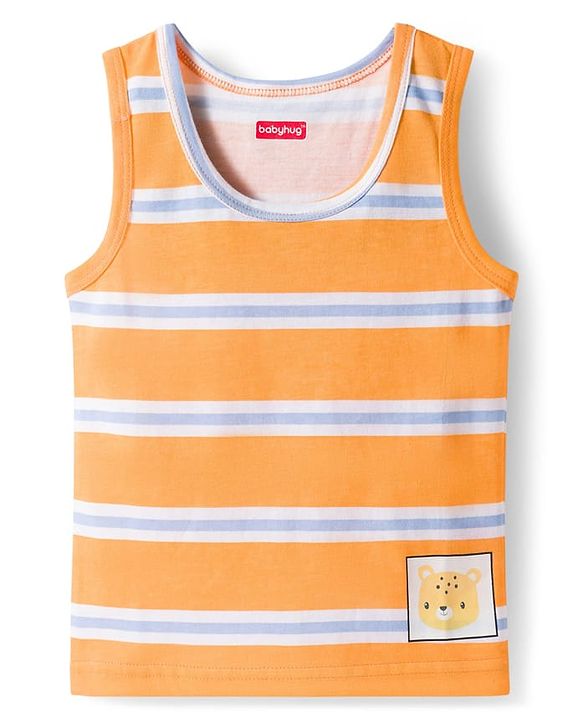 Babyhug 100% Cotton Knit Sleeveless Striped & Animal Printed Sando Pack Of 3 - Multicolour