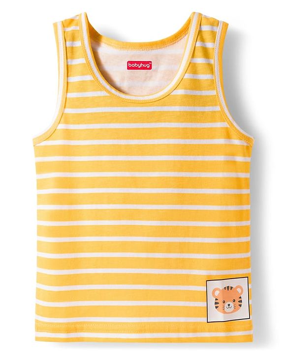 Babyhug 100% Cotton Knit Sleeveless Striped & Animal Printed Sando Pack Of 3 - Multicolour