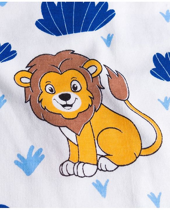 Babyhug Cotton Knit Half Sleeves T-Shirt With Lion Print - White