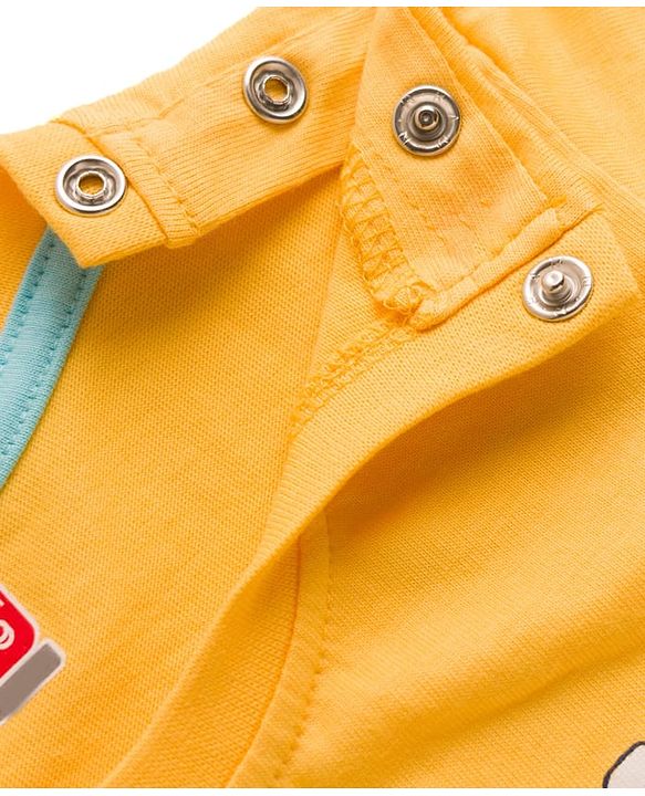 Babyhug 100% Cotton Knit Half Sleeves Dino Printed T-Shirt - Yellow