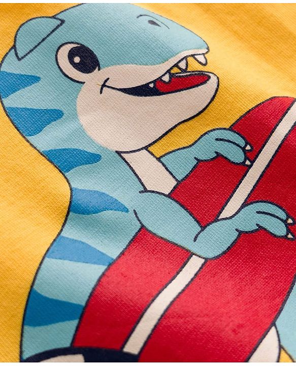 Babyhug 100% Cotton Knit Half Sleeves Dino Printed T-Shirt - Yellow
