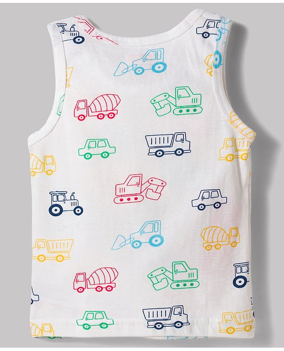 Babyhug 100% Cotton Knit Sleeveless Striped & Vehicles Printed Sando Vests Pack Of 3 - Multicolour