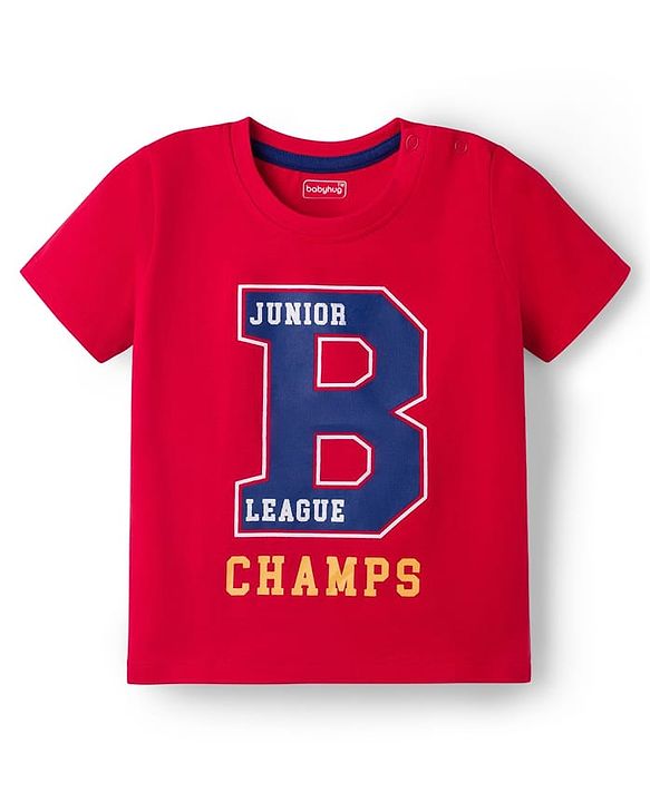 Babyhug 100% Cotton Knit Half Sleeves Text Printed T-Shirt - Red