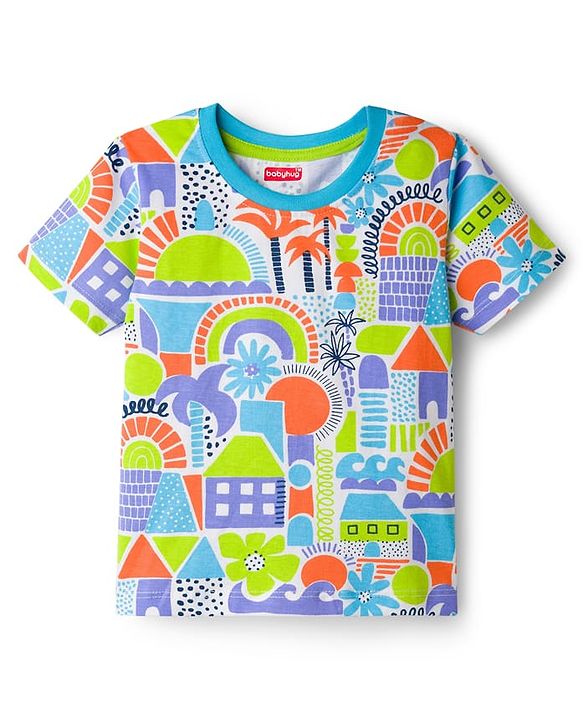 Babyhug 100% Cotton Knit Half Sleeves Beach Theme Printed t-Shirt -Multicolour