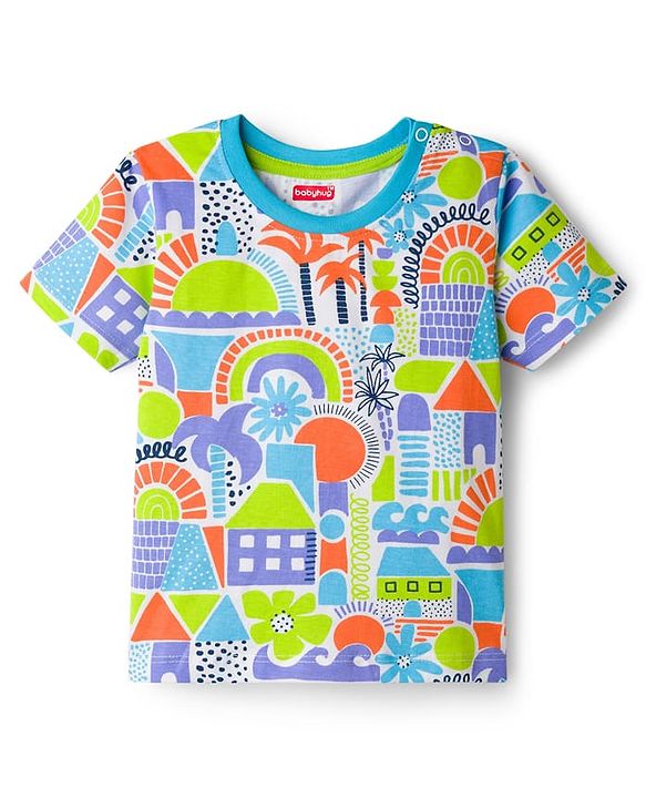 Babyhug 100% Cotton Knit Half Sleeves Beach Theme Printed t-Shirt -Multicolour