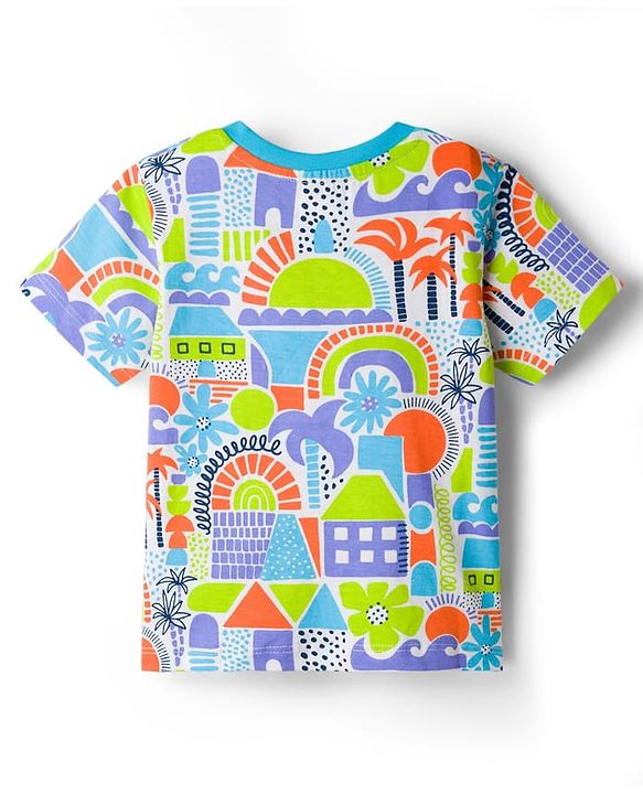 Babyhug 100% Cotton Knit Half Sleeves Beach Theme Printed t-Shirt -Multicolour