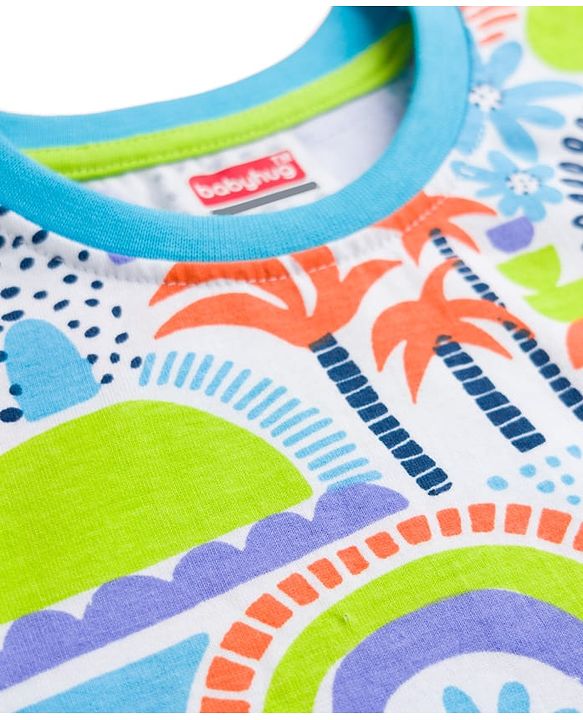 Babyhug 100% Cotton Knit Half Sleeves Beach Theme Printed t-Shirt -Multicolour