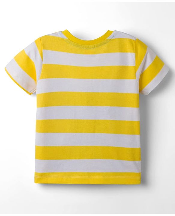 Babyhug 100% Cotton Knit Half Sleeves Striped T-Shirt With Shark Print - Multicolour