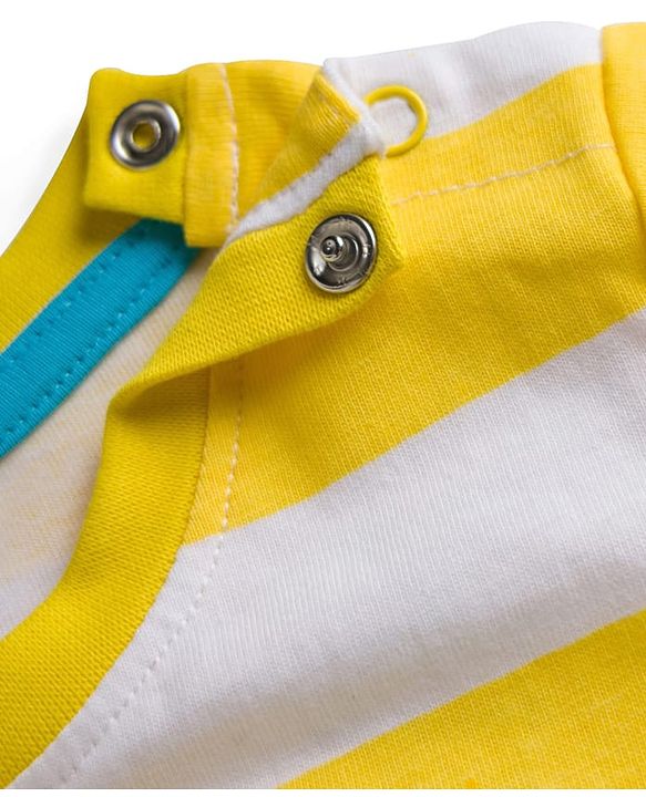 Babyhug 100% Cotton Knit Half Sleeves Striped T-Shirt With Shark Print - Multicolour