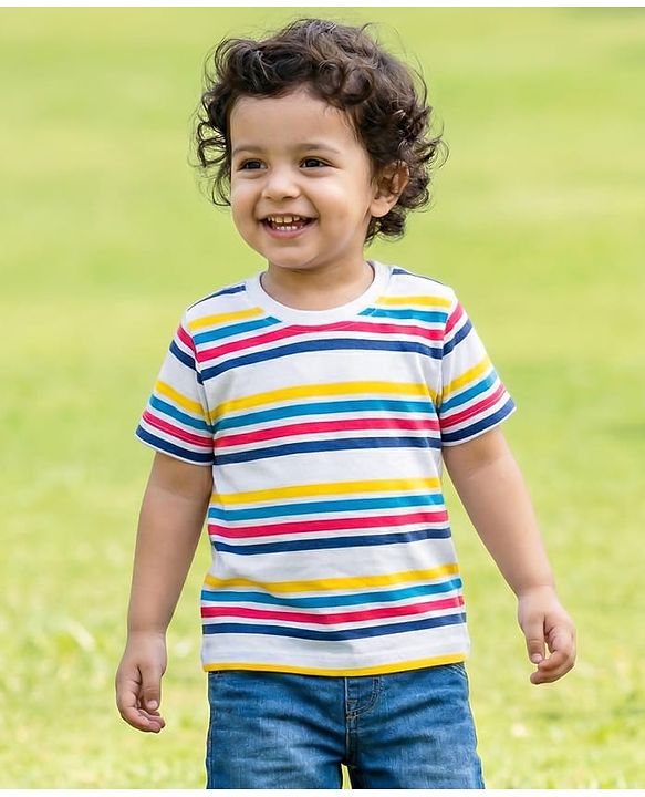 Babyhug 100% Cotton Knit Half Sleeves Striped T-Shirt - Multicolour
