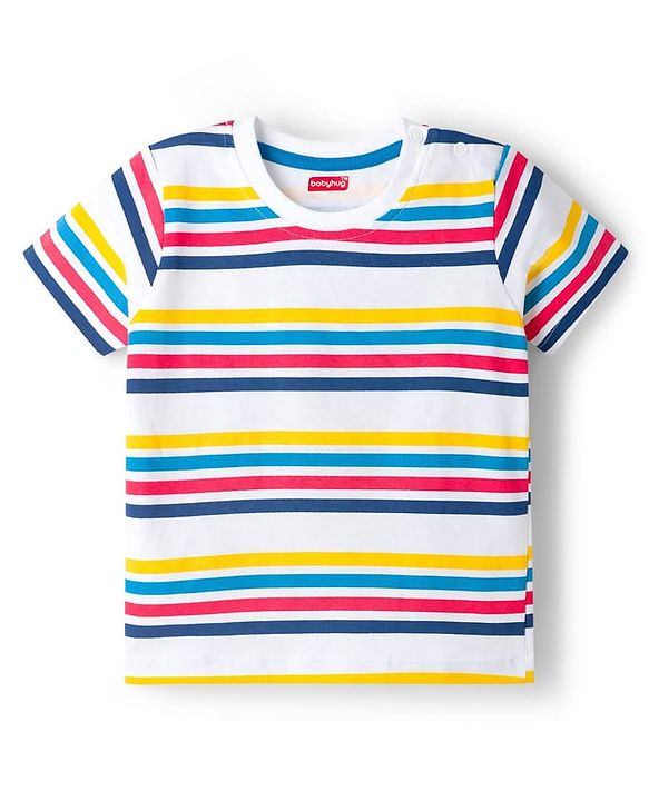 Babyhug 100% Cotton Knit Half Sleeves Striped T-Shirt - Multicolour