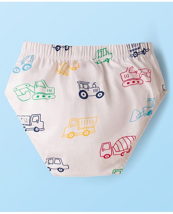 Babyhug 100% Cotton Knit Briefs  with Striped & Vehicle Print Pack of 3 - Navy White & Red