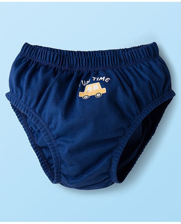 Babyhug 100% Cotton Knit Briefs  with Striped & Vehicle Print Pack of 3 - Navy White & Red