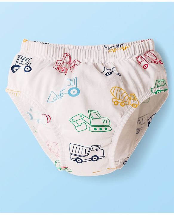 Babyhug 100% Cotton Knit Briefs  with Striped & Vehicle Print Pack of 3 - Navy White & Red