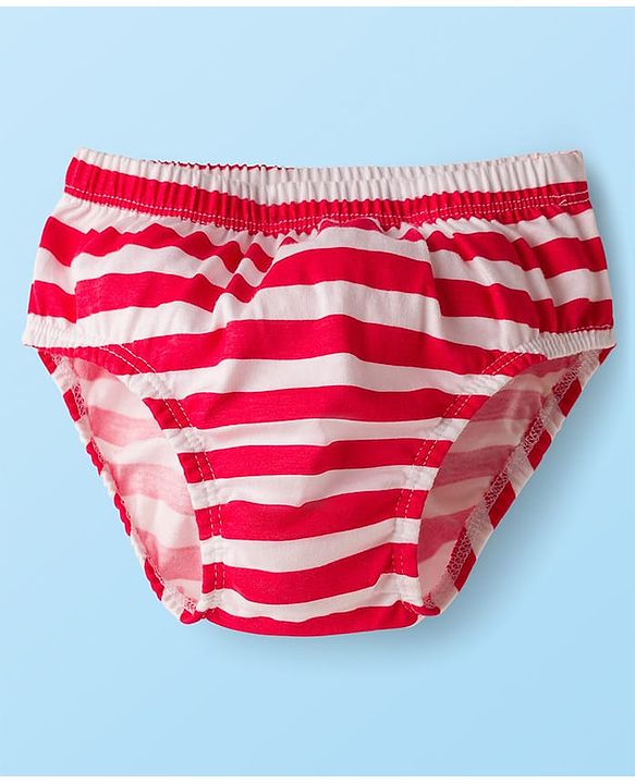 Babyhug 100% Cotton Knit Briefs  with Striped & Vehicle Print Pack of 3 - Navy White & Red