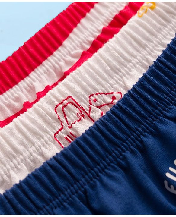 Babyhug 100% Cotton Knit Briefs  with Striped & Vehicle Print Pack of 3 - Navy White & Red
