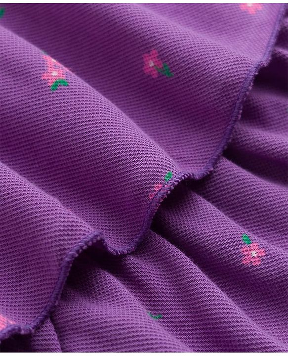 Babyhug 100% Cotton Knit Sleeveless Floral Printed Layered Frock - Purple