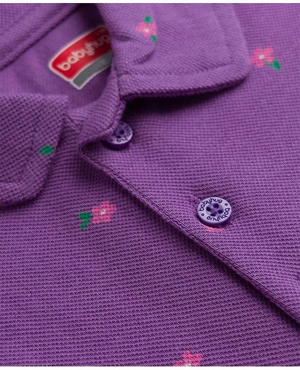 Babyhug 100% Cotton Knit Sleeveless Floral Printed Layered Frock - Purple
