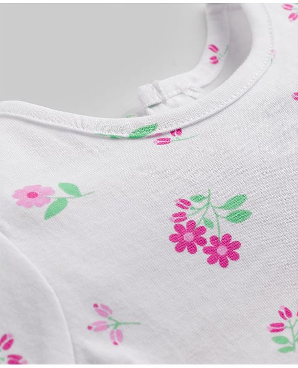 Babyhug Mesh Knit Half Sleeves Floral Printed Frock - Pink