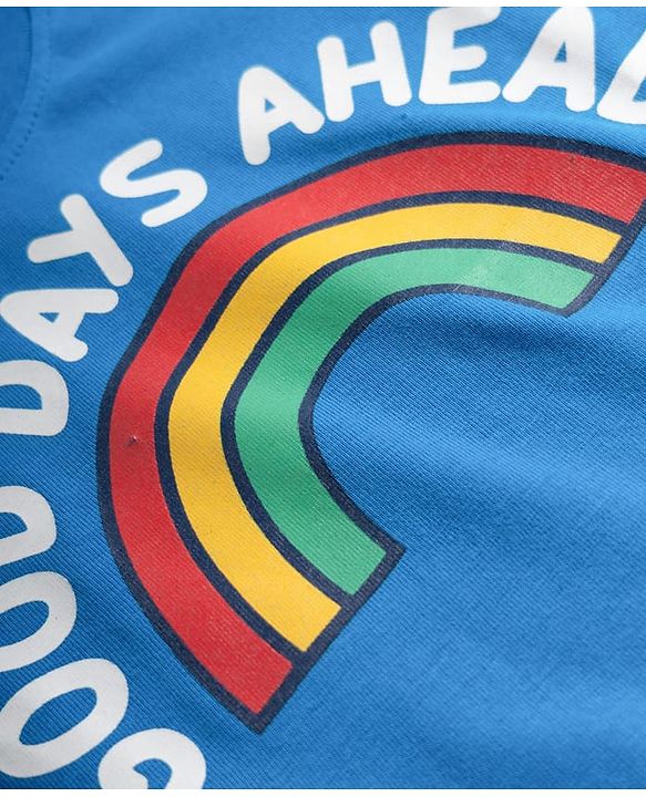 Babyhug Cotton Knit Half Sleeves T-Shirt with Rainbow & Text Print - Blue
