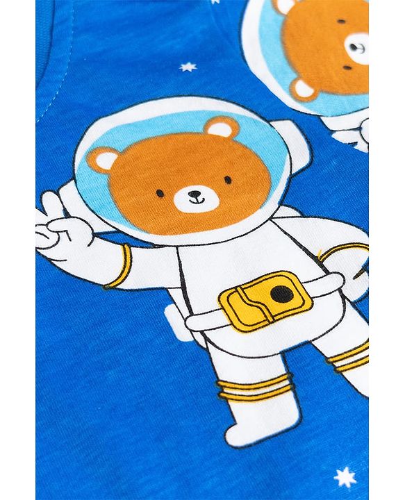 Babyhug Cotton Knit Full Sleeves Co-ords T-Shirt & Pajama Night Suit with Space Theme Print - Navy Blue