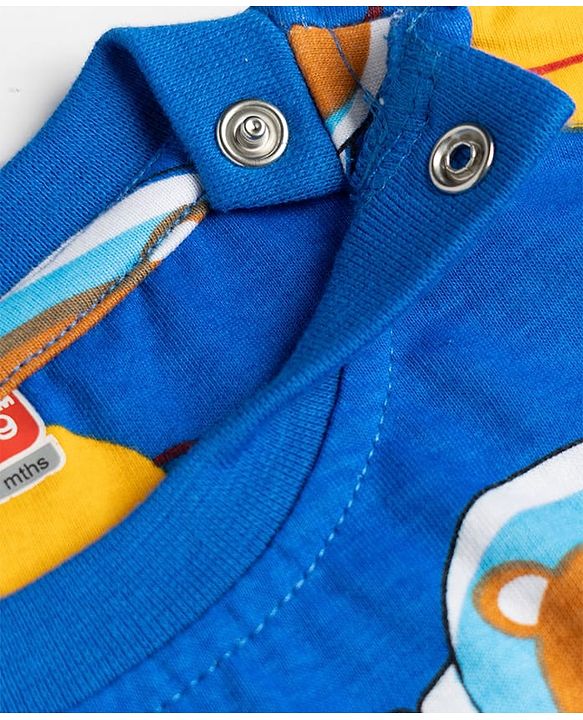Babyhug Cotton Knit Full Sleeves Co-ords T-Shirt & Pajama Night Suit with Space Theme Print - Navy Blue