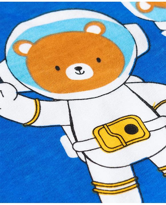 Babyhug Cotton Knit Full Sleeves Co-ords T-Shirt & Pajama Night Suit with Space Theme Print - Navy Blue