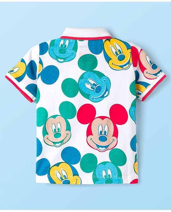 Babyhug Disney Single Jersey Knit Half Sleeves Polo T-Shirt & Shorts Set with Mickey Mouse Graphic - Multicolor