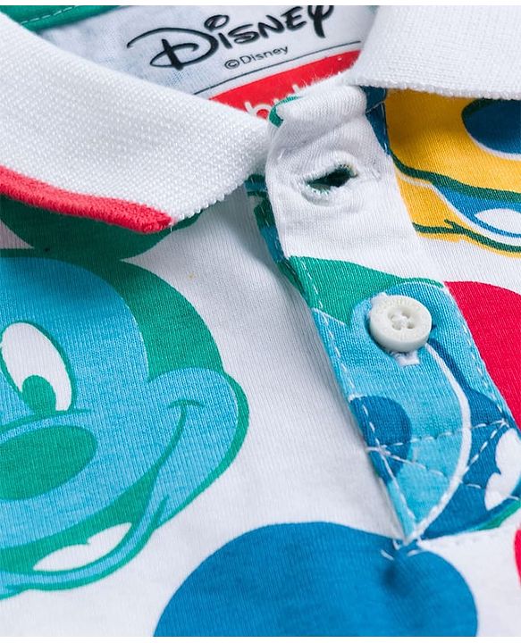 Babyhug Disney Single Jersey Knit Half Sleeves Polo T-Shirt & Shorts Set with Mickey Mouse Graphic - Multicolor