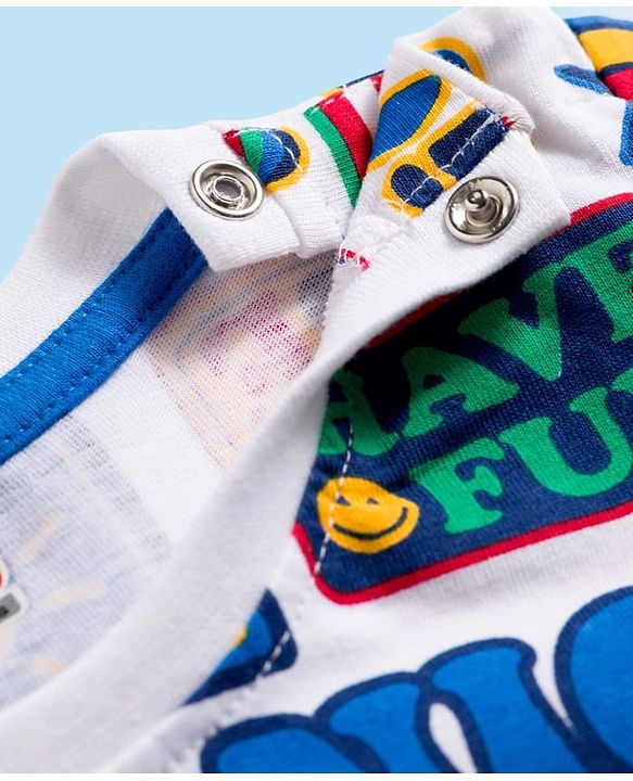 Babyhug Cotton Knit Half Sleeves T-Shirt with Text Print - White, Yellow & Blue