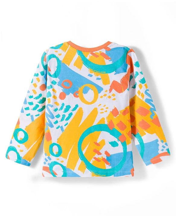 Babyhug Cotton Knit Full Sleeves Striped Abstract & Text Printed T-Shirts Pack of 3 - Orange & White