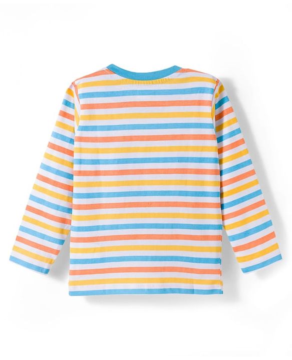 Babyhug Cotton Knit Full Sleeves Striped Abstract & Text Printed T-Shirts Pack of 3 - Orange & White