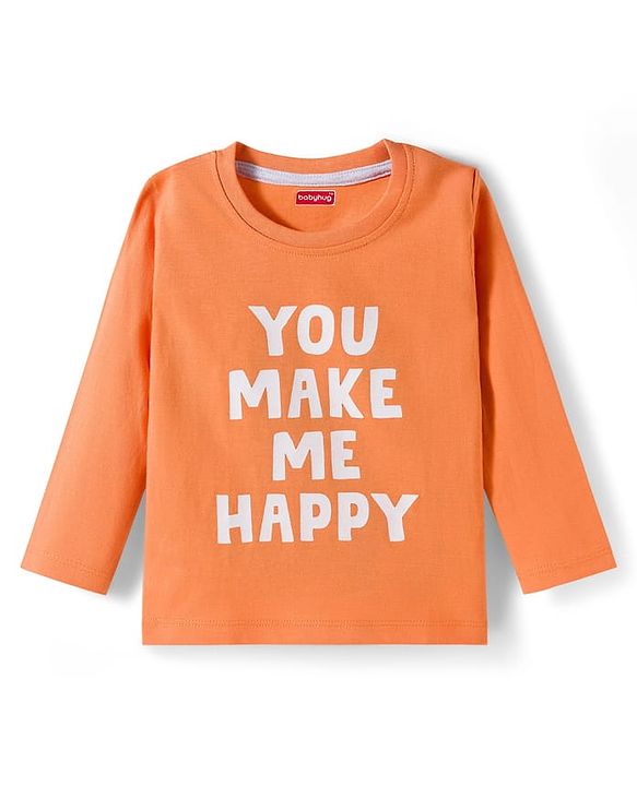Babyhug Cotton Knit Full Sleeves Striped Abstract & Text Printed T-Shirts Pack of 3 - Orange & White