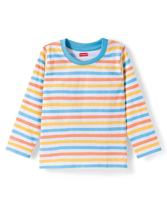 Babyhug Cotton Knit Full Sleeves Striped Abstract & Text Printed T-Shirts Pack of 3 - Orange & White