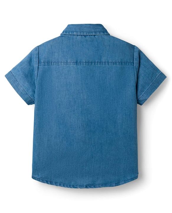 Babyhug Disney Half Sleeve Denim Shirt with Mickey Mouse Graphic - Blue