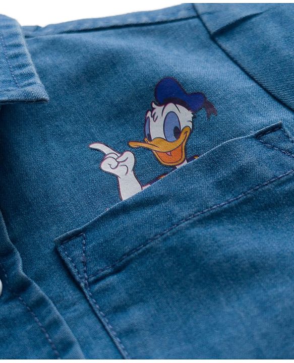 Babyhug Disney Half Sleeve Denim Shirt with Mickey Mouse Graphic - Blue