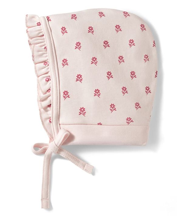 Babyhug 100% Cotton Knit Cap with Floral Print Pink - Diameter 8.5 cm