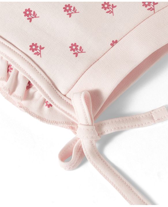 Babyhug 100% Cotton Knit Cap with Floral Print Pink - Diameter 8.5 cm
