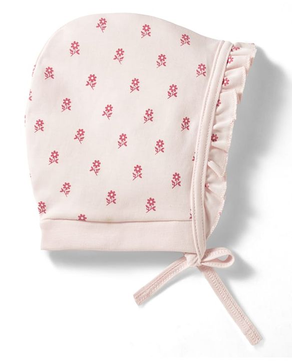 Babyhug 100% Cotton Knit Cap with Floral Print Pink - Diameter 8.5 cm