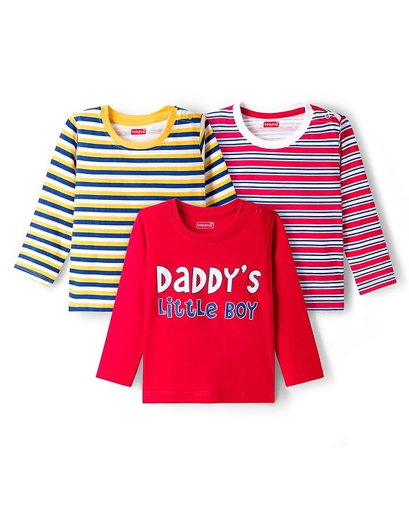 Babyhug Cotton Knit Full Sleeves Striped & Printed T-Shirts Pack of 3 - Multicolor