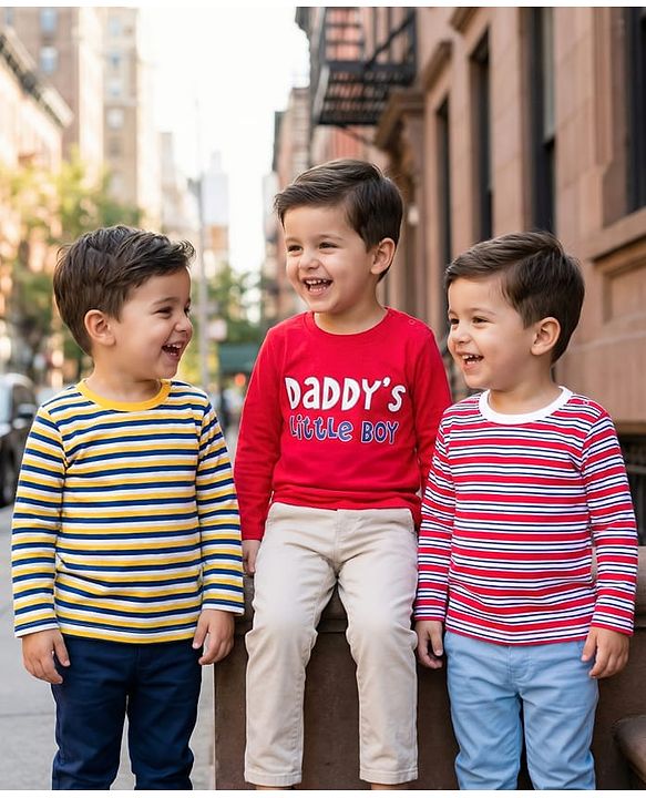 Babyhug Cotton Knit Full Sleeves Striped & Printed T-Shirts Pack of 3 - Multicolor