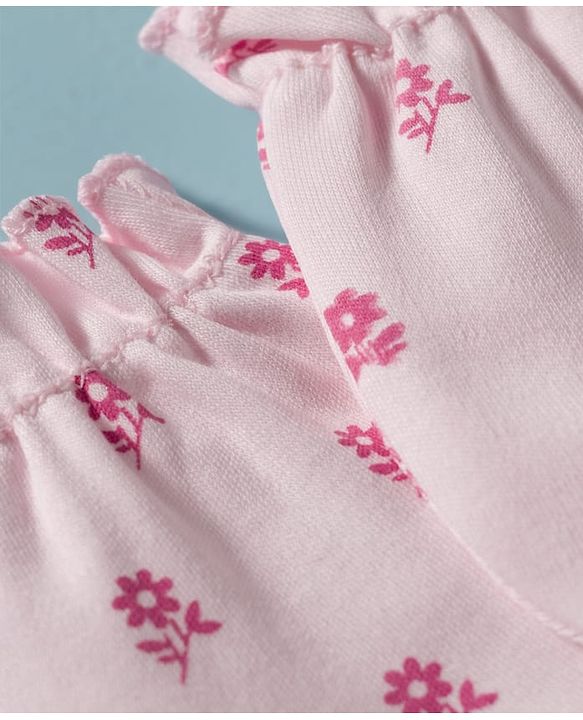 Babyhug 100% Cotton Knit Mittens & Booties With Floral Print - Pink