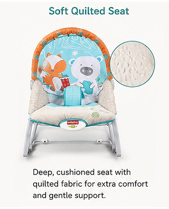 Babyhug 2-in-1 Rockers & Reclining Chair with Calming Vibration| Adjustable Recline| Safety Harness| Removable & Washable Fabric| Foldout Stand for Stable Position| Compact Fold  - Sky