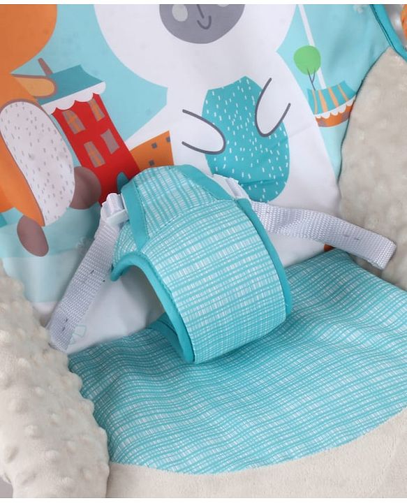 Babyhug 2-in-1 Rockers & Reclining Chair with Calming Vibration| Adjustable Recline| Safety Harness| Removable & Washable Fabric| Foldout Stand for Stable Position| Compact Fold  - Sky