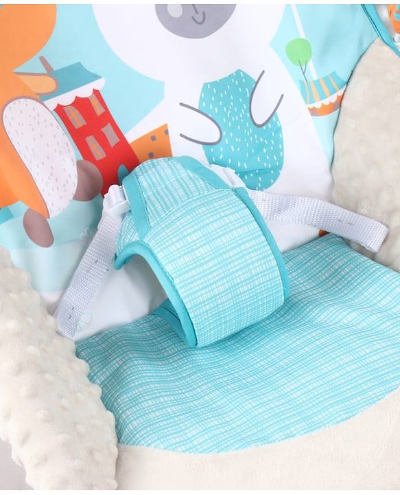 Babyhug 2-in-1 Rockers & Reclining Chair with Calming Vibration| Adjustable Recline| Safety Harness| Removable & Washable Fabric| Foldout Stand for Stable Position| Compact Fold  - Sky