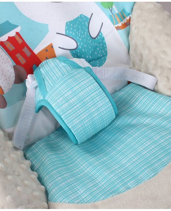 Babyhug 2-in-1 Rockers & Reclining Chair with Calming Vibration| Adjustable Recline| Safety Harness| Removable & Washable Fabric| Foldout Stand for Stable Position| Compact Fold  - Sky