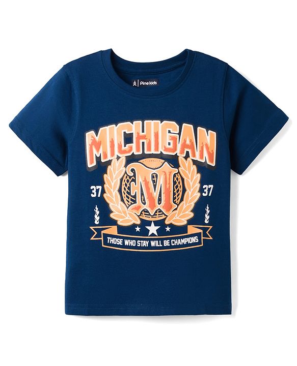 Pine Kids Cotton Knit T-Shirt Half Sleeves Michigan Print Gibraltar Sea 4-5 Years
