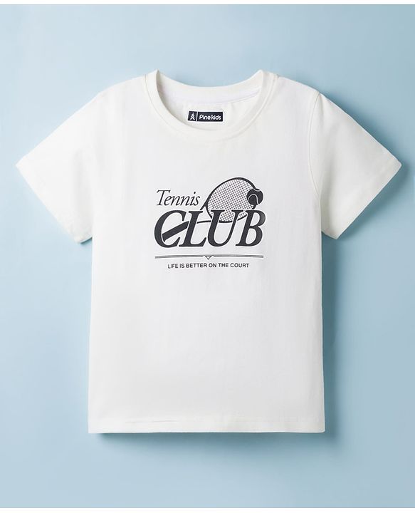 Pine Kids Cotton Knit T-Shirt with Tennis Club Graphic Print Snow White 4-5 Years