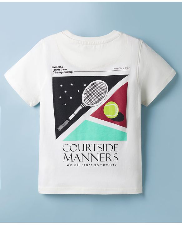Pine Kids Cotton Knit T-Shirt with Tennis Club Graphic Print Snow White 4-5 Years