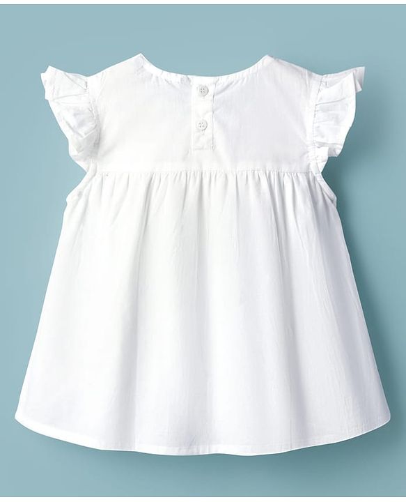Pine Kids 100% Cotton Woven Frill Sleeves Floral Embroidered Top - White